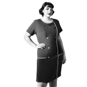 Vintage 1960s Black Wool Dress Mod Military Style Union Made in Canada approx 18